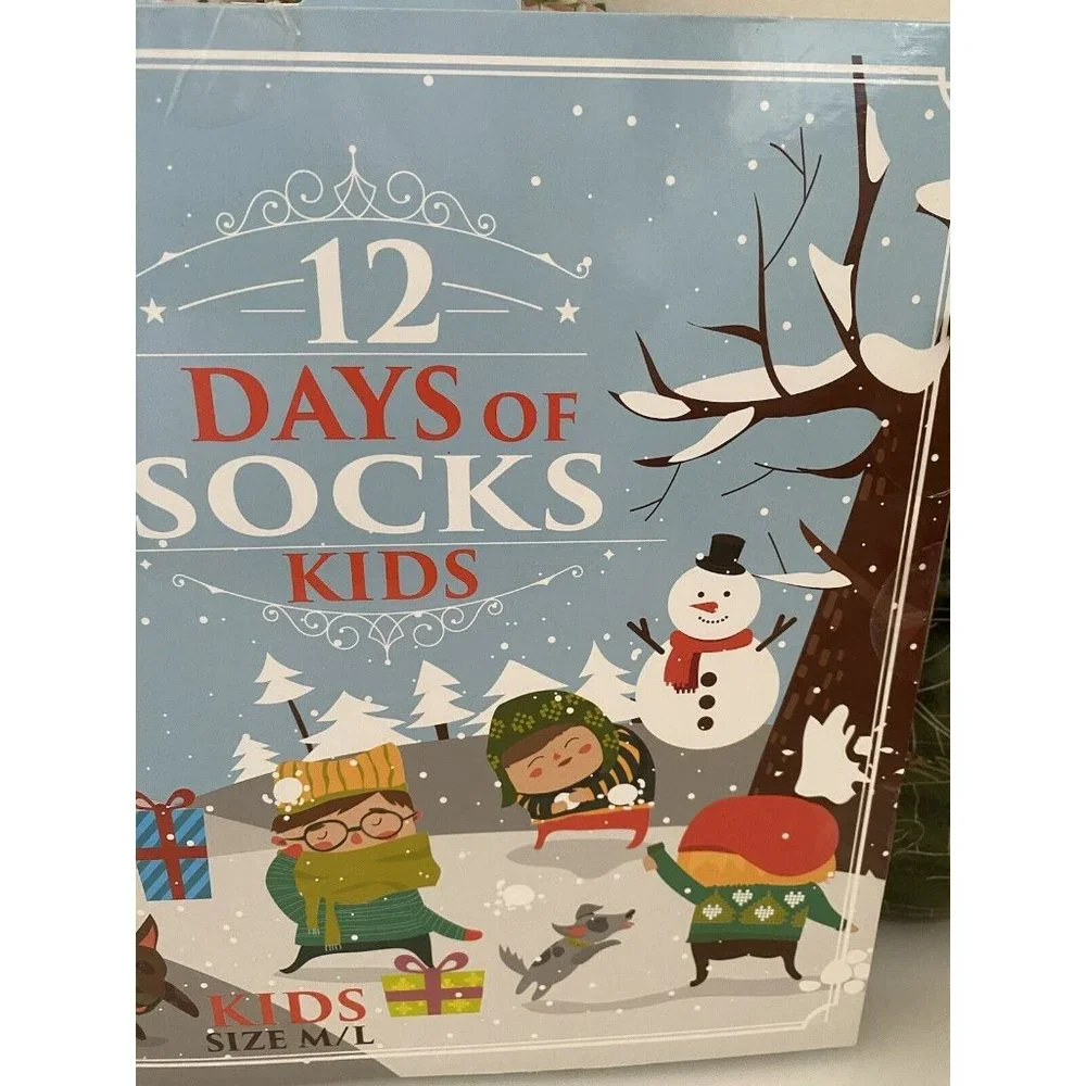 HYP Kids Christmas 12‎ Days Of Socks Sealed In Plastic NIB Shoe Sz 4-10 Assorted